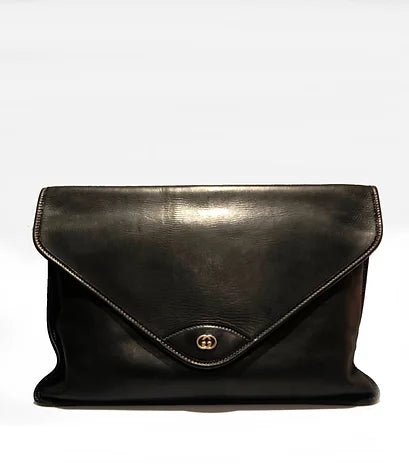 1980s Gucci Flap over logo portfolio leather briefcase - STYLE-CHNGR