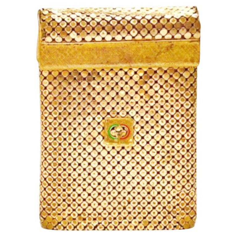 1980s Gucci Gold Metal Mesh Web Logo Cigarette Case Box