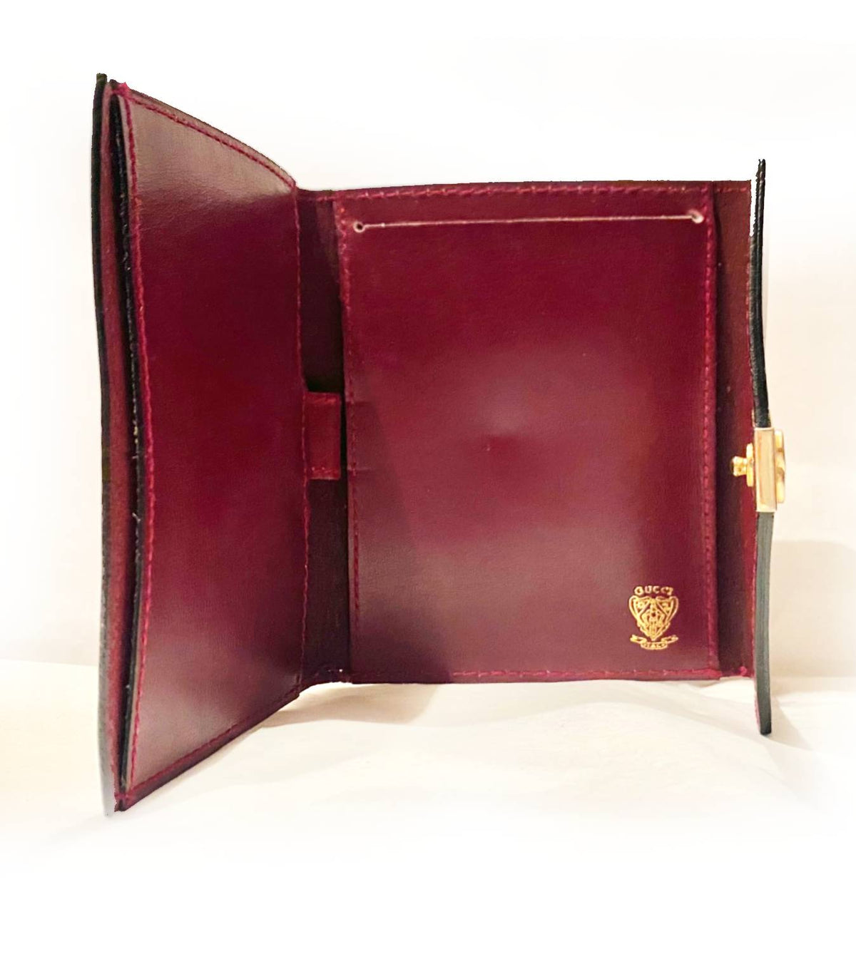 1980s Gucci Leather Burgundy Notepad with Pen Holder - STYLE-CHNGR