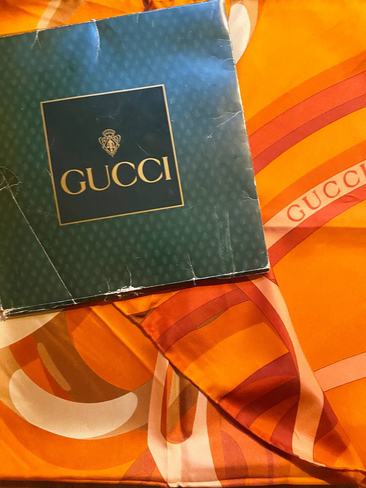 1980s Gucci Orange Gold Horsebit Silk Scarf - STYLE-CHNGR