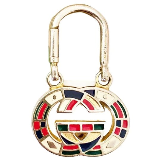 1980s Gucci Tom Ford Interlocking Logo Metal Enameled Keyring - STYLE-CHNGR