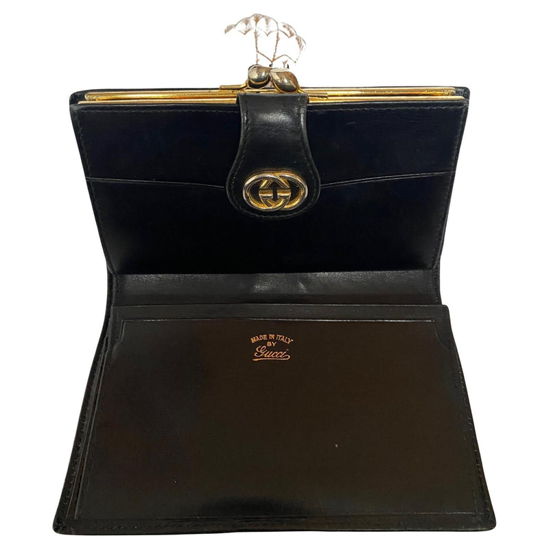 1980s Gucci Web Black Leather Wallet - STYLE-CHNGR