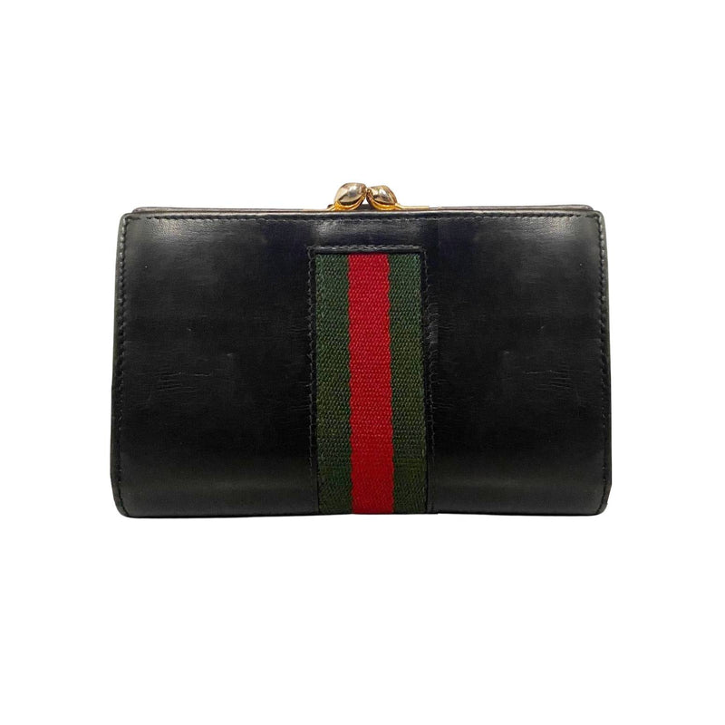 1980s Gucci Web Black Leather Wallet - STYLE-CHNGR