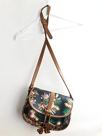 1980s KENZO FLORAL CROSS LEATHER SHOULDER BAG - STYLE-CHNGR