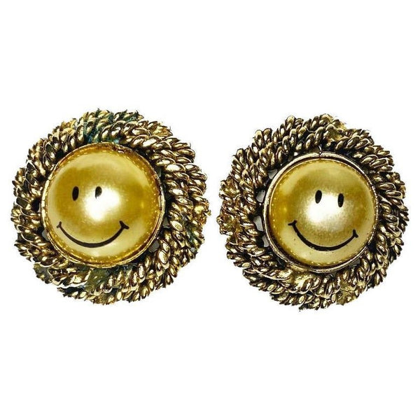 1980s Moschino Acid Smile Face Clip on Earrings - STYLE-CHNGR