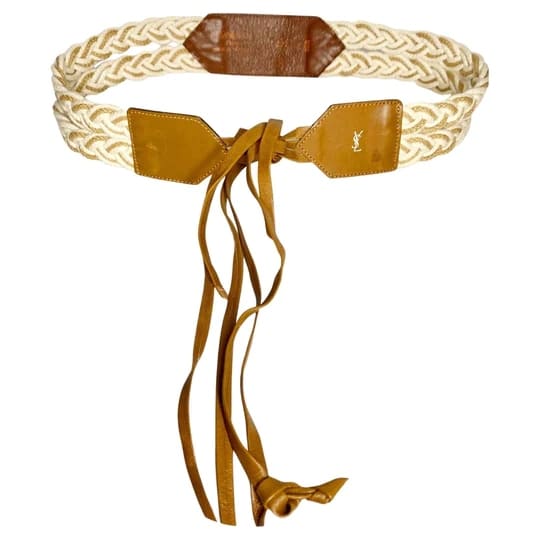 1980s YSL Yves Saint Laurent Cord Tan Leather Tasseled Tie Belt - STYLE-CHNGR