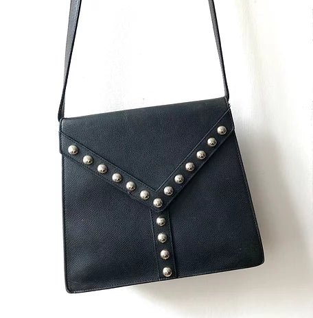 1980s YVES SAINT LAURENT ENVELOPE navy blue mandras  CLUTCH BAG 