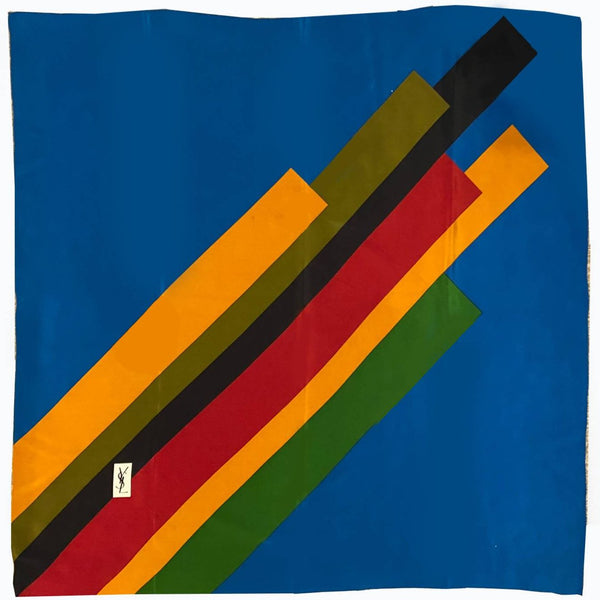 1980s Yves Saint Laurent Geometric Abstract Stripe Multicolor Print Silk Scarf - STYLE-CHNGR