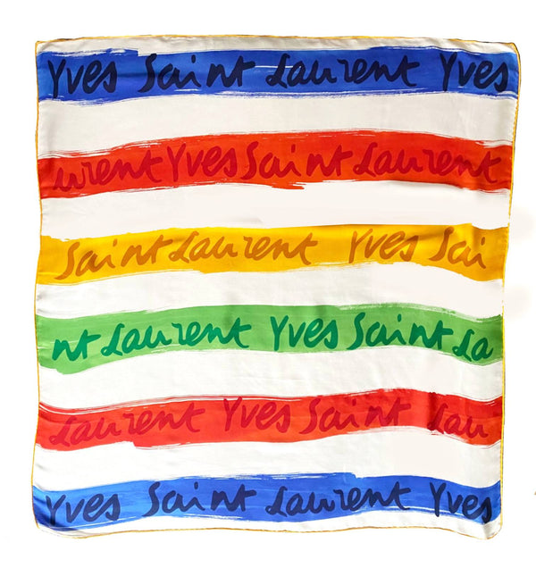 1980s Yves Saint Laurent Multicolor Stripe Silk Chiffon Square Scarf - STYLE-CHNGR
