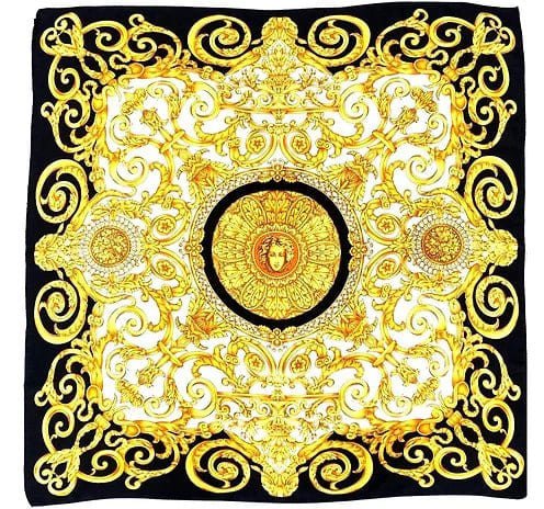 1990S Gianni Versace Barocco Medusa Gold Black Silk Scarf - STYLE-CHNGR