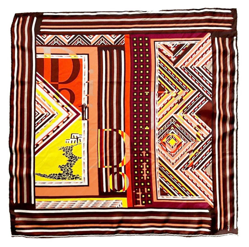 1990s Christian Dior Multicolor Abstract Geometric Logo Silk Scarf