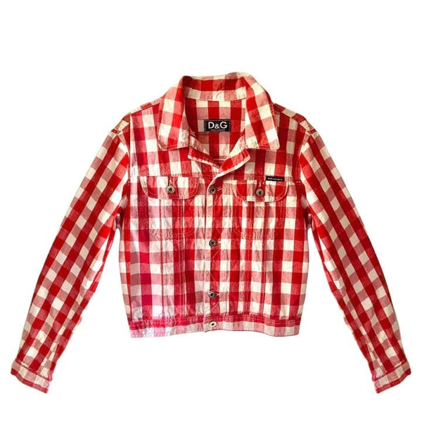 1990s Dolce & Gabbana Checkered Red & White Cropped Jacket - STYLE-CHNGR