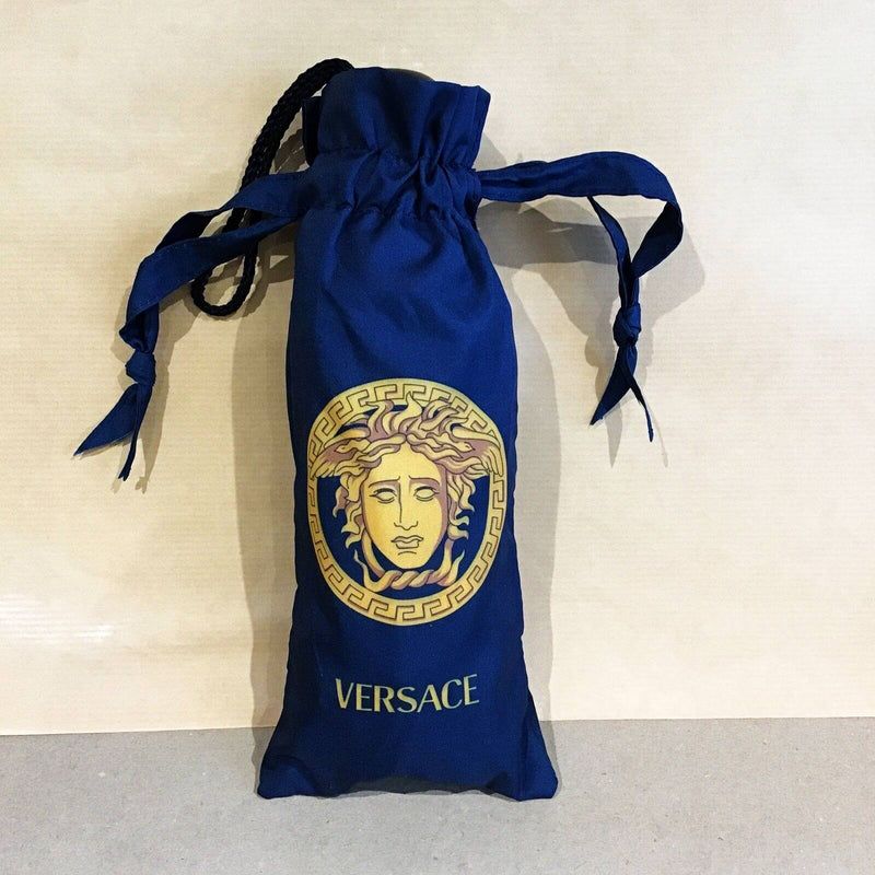 1990s Gianni Versace Navy Blue Gold Medusa Compact Umbrella - STYLE-CHNGR
