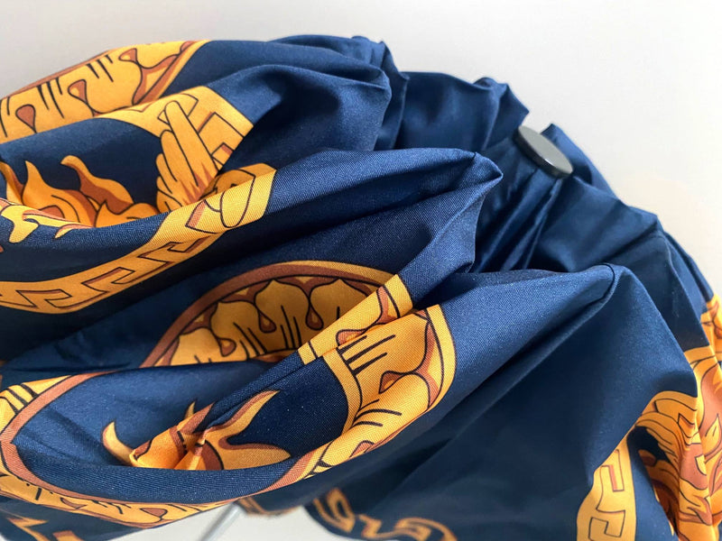 1990s Gianni Versace Navy Blue Gold Medusa Compact Umbrella - STYLE-CHNGR