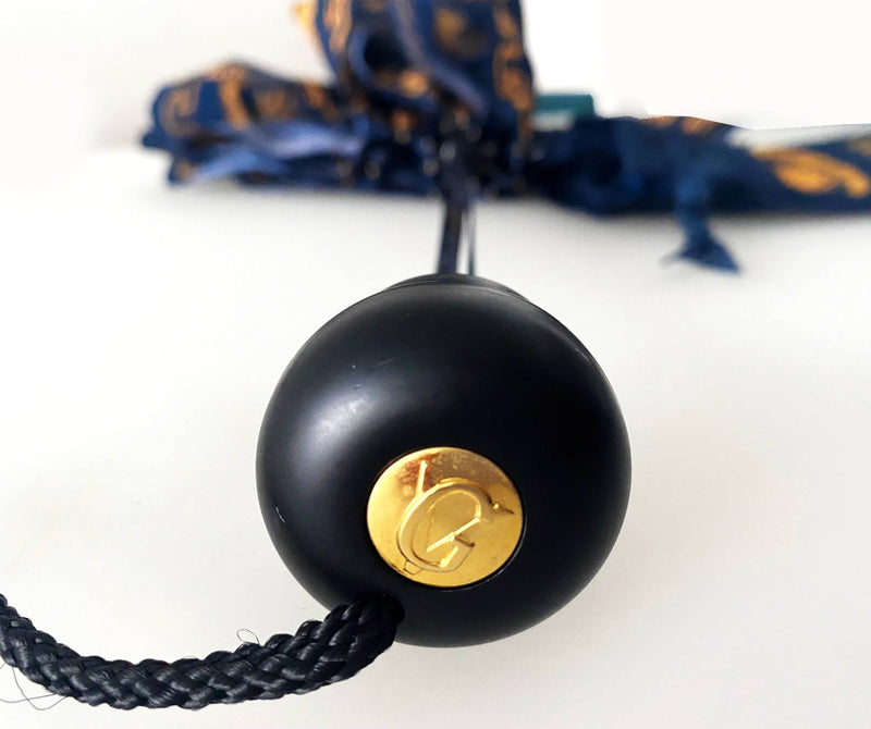 1990s Gianni Versace Navy Blue Gold Medusa Compact Umbrella - STYLE-CHNGR