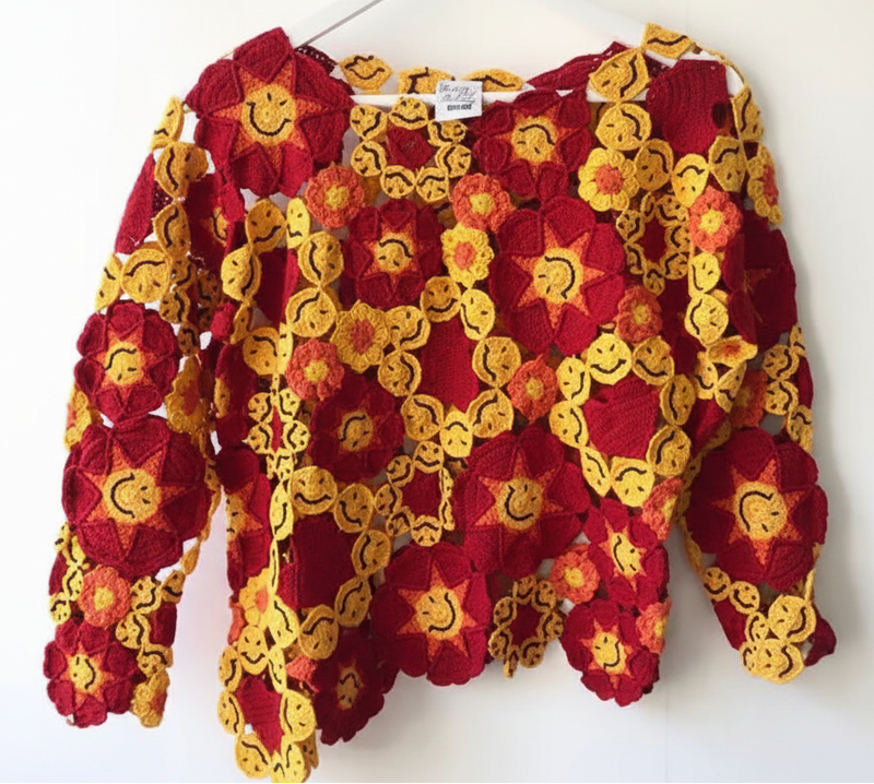 1990s Moschino Crochet Acid Face Pullover Sweater