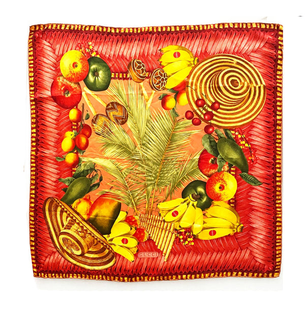 1990s Tom Ford for Gucci Tropical Print Red Pink Silk Scarf - STYLE-CHNGR