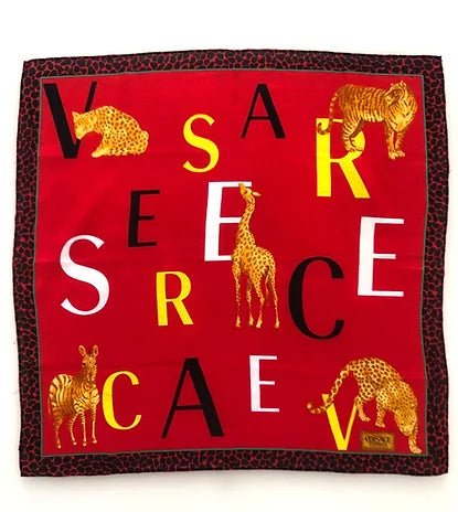 1990s VERSACE Atelier Exotic Animal Print on Red Cotton scarf - STYLE-CHNGR