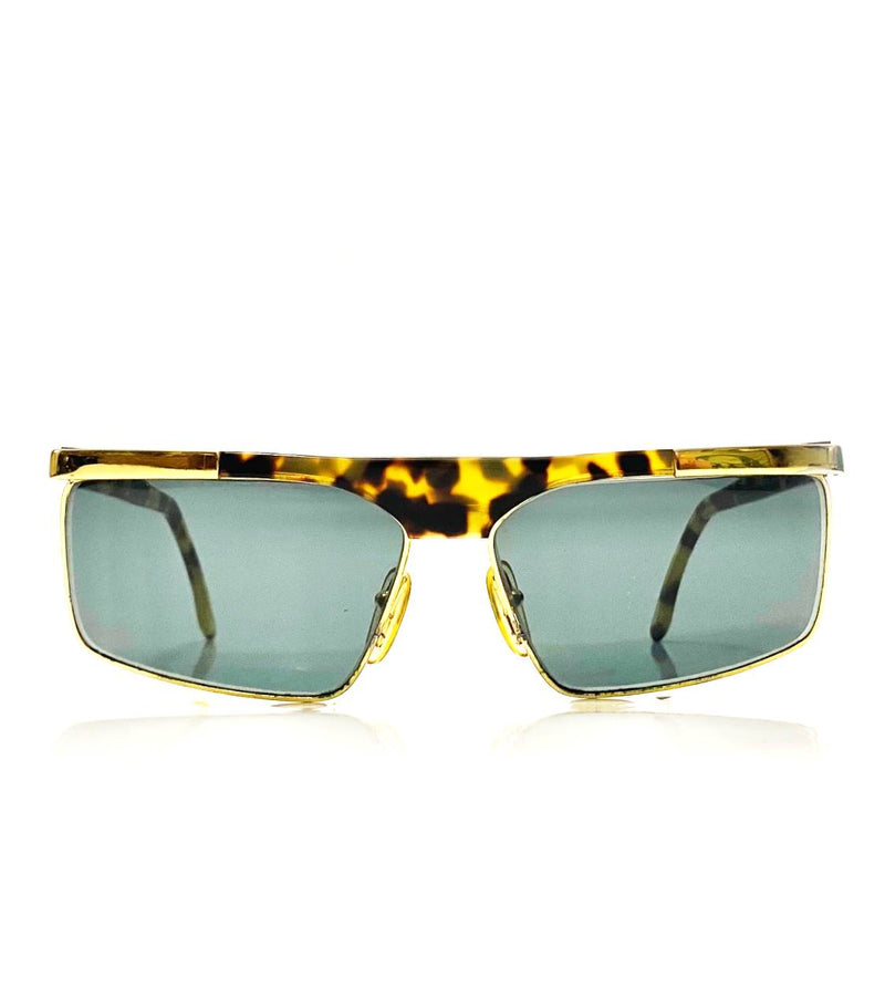 1990s Versace Gold Metal Tortoiseshell Medusa Gold Sunglasses