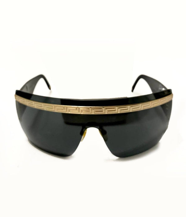 1990s Versace Medusa Medallion Mask Dark Lenses Gold Sunglasses - STYLE-CHNGR