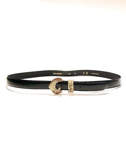 1990s YVES SAINT LAURENT MESH GOLD TONE BUCKLE LEATHER BELT - STYLE-CHNGR