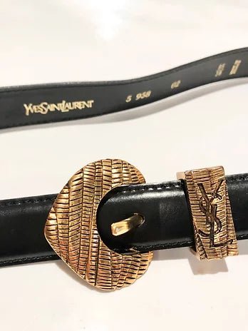 1990s YVES SAINT LAURENT MESH GOLD TONE BUCKLE LEATHER BELT - STYLE-CHNGR