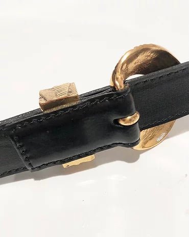 1990s YVES SAINT LAURENT MESH GOLD TONE BUCKLE LEATHER BELT - STYLE-CHNGR