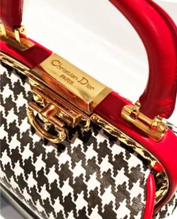 1994 Christian Dior Top Handle Houndstooth Box Clutch Bag - STYLE-CHNGR