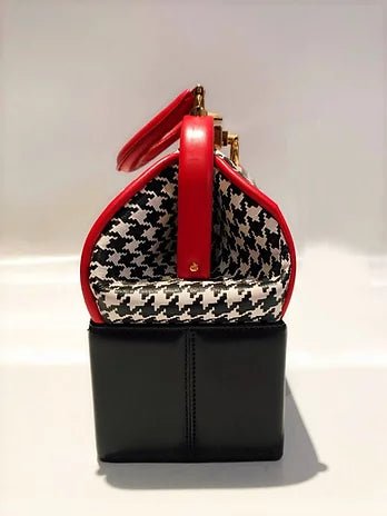 1994 Christian Dior Top Handle Houndstooth Box Clutch Bag - STYLE-CHNGR