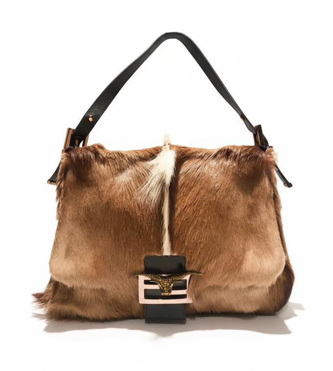 2000S Fendi Buffalo Fur Mama Baguette Shoulder Bag