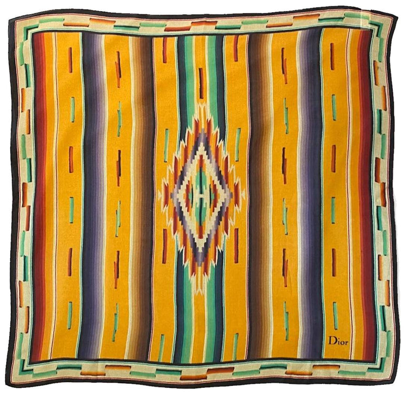 2000s CHRISTIAN DIOR GEOMETRIC TRIBAL AZTEC PRINT CREPE SILK SCARF