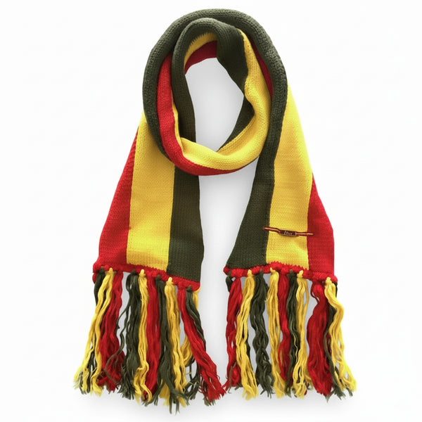 2000s Christian Dior Rasta Collection Merinos Wool Logo Fringe Scarf - STYLE-CHNGR