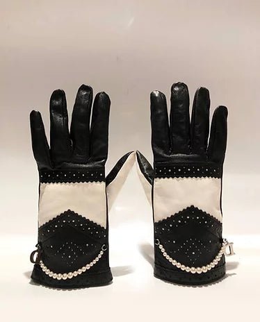 2000s Christian Dior by John Galliano D-Trick Lambskin Black White Pearls Gloves - STYLE-CHNGR