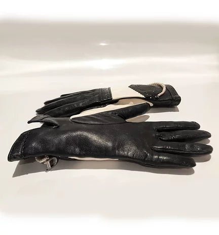 2000s Christian Dior by John Galliano D-Trick Lambskin Black White Pearls Gloves - STYLE-CHNGR