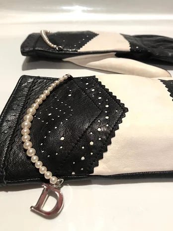 2000s Christian Dior by John Galliano D-Trick Lambskin Black White Pearls Gloves - STYLE-CHNGR