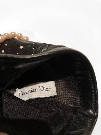 2000s Christian Dior by John Galliano D-Trick Lambskin Black White Pearls Gloves - STYLE-CHNGR