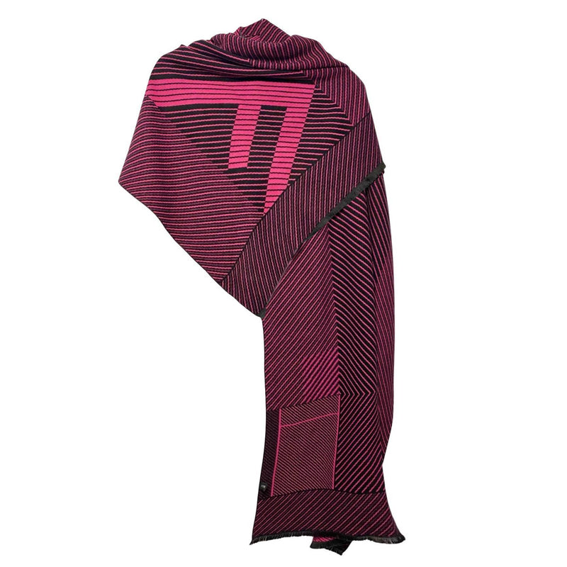 2000s Fendi Pink Striped Geometric Wool Maxi Logo Scarf Shawl