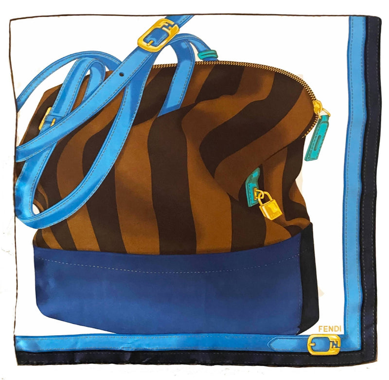 2000s Fendi Two Bags FF Zucca Silk Large Scarf Shawl