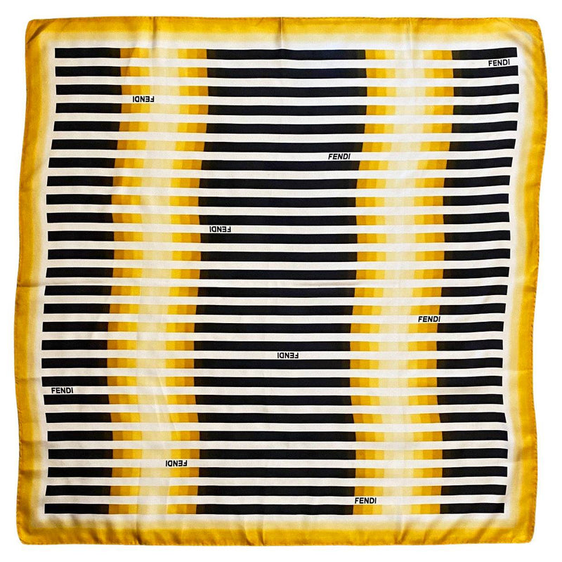 2000s Fendi Yellow Black White Stripe Geometric Silk Logo Scarf