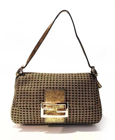 2000s Fendi Zucchino Gold Black Ff Mama Mini Baguette Bag - STYLE-CHNGR