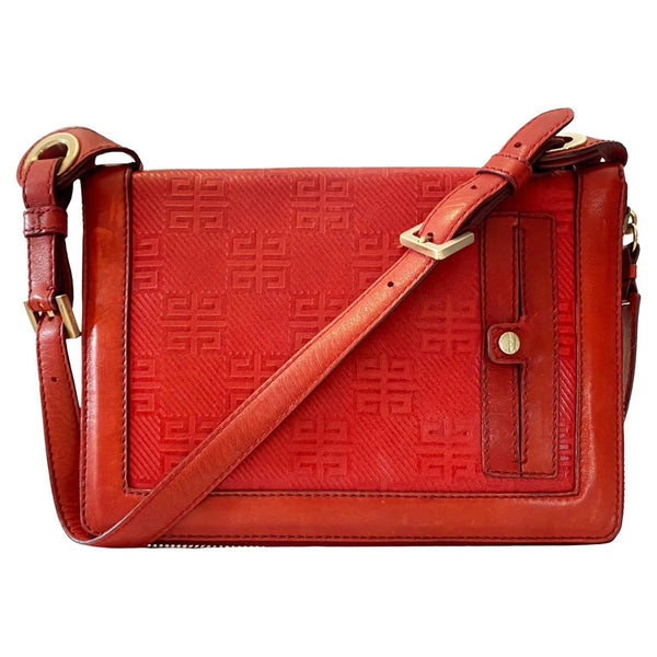 2000s GIVENCHY BURGUNDY MONOGRAM LEATHER SHOULDER BAG - STYLE-CHNGR