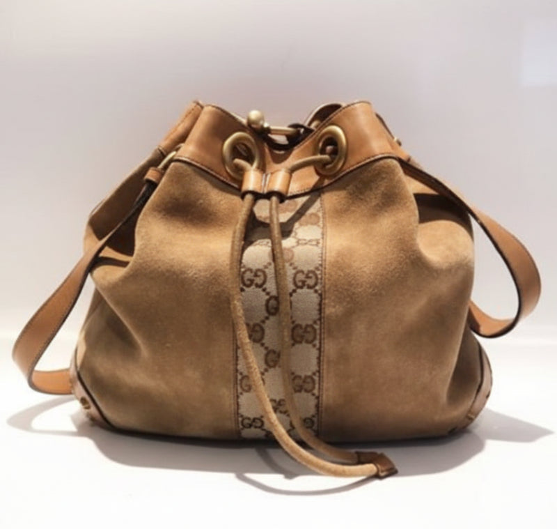 2000s GUCCI SUEDE LEATHER BUCKET BAG