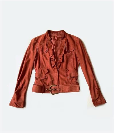 2000s GUCCI TERRACOTTA ORANGE SUEDE BIKER JACKET - STYLE-CHNGR