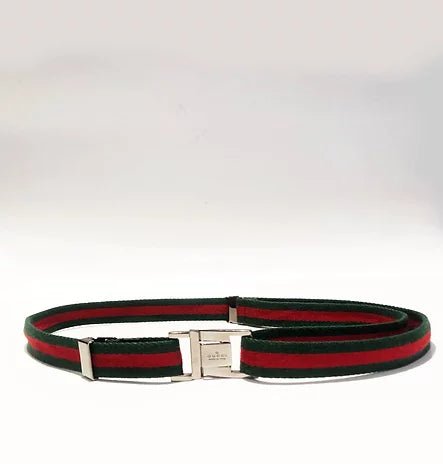 2000s GUCCI WEB GREEN AND RED ADJUSTABLE BELT WITH SILVER BUCKLE - STYLE-CHNGR