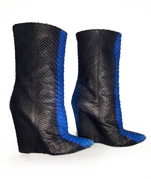 2000s Giuseppe Zanotti Black Blue Platform Faux Snake Skin Calf Boots