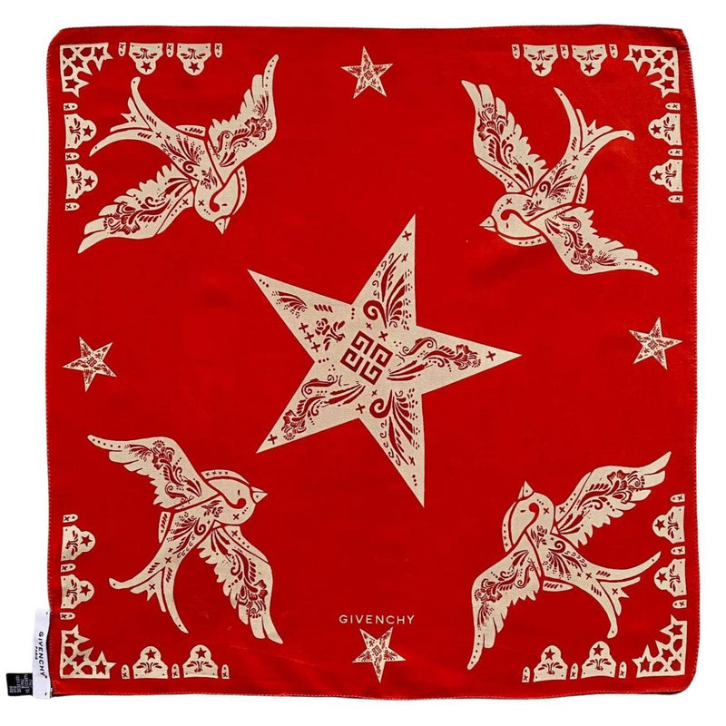 2000s Givenchy Red White Bird Print Silk Neckerchief Scarf