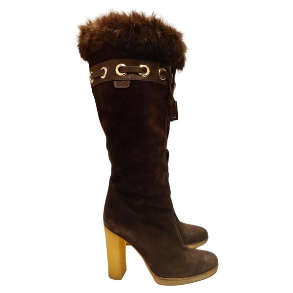 2000s Gucci Brown Suede Knee-Length Heeled Boots - STYLE-CHNGR