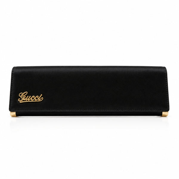 2000s Gucci Satin Black Gold Flat Box Bag - STYLE-CHNGR