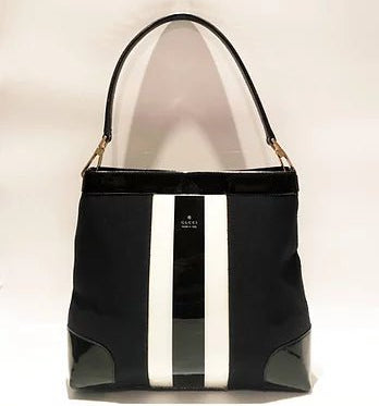 2000s Gucci Tom Ford Patent Leather Stripe Tote Bag