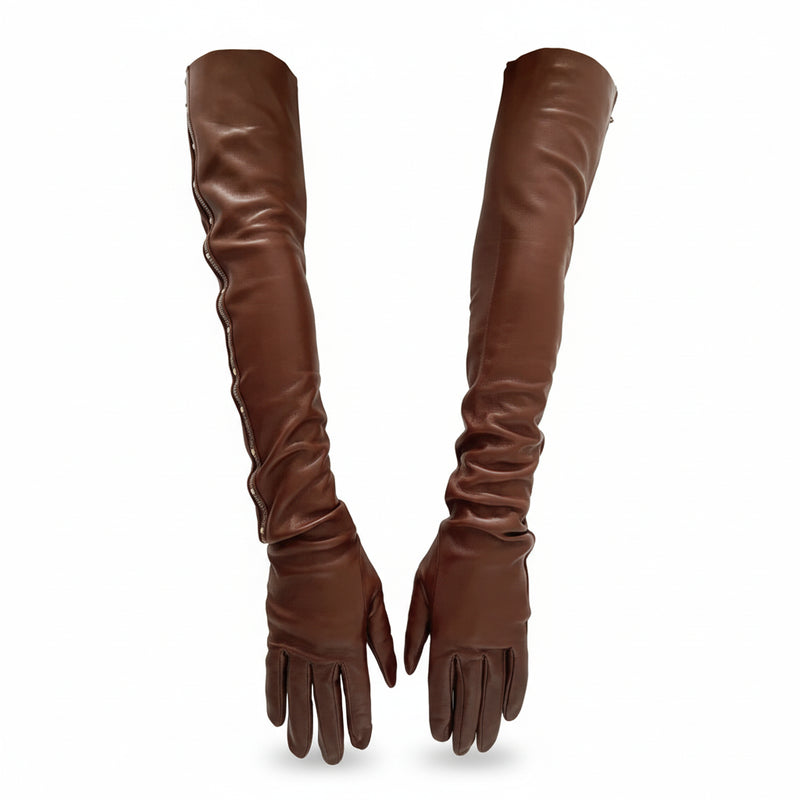 2000s Gucci Tom Ford Runway Brown Leather Stud Elbow Gloves